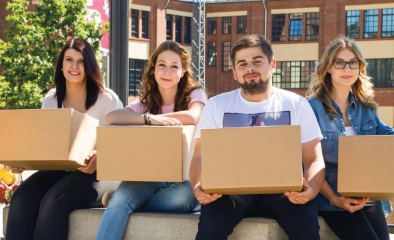 Apprentices with parcels