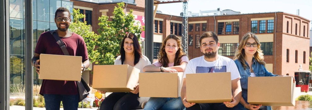 Apprentices with parcels