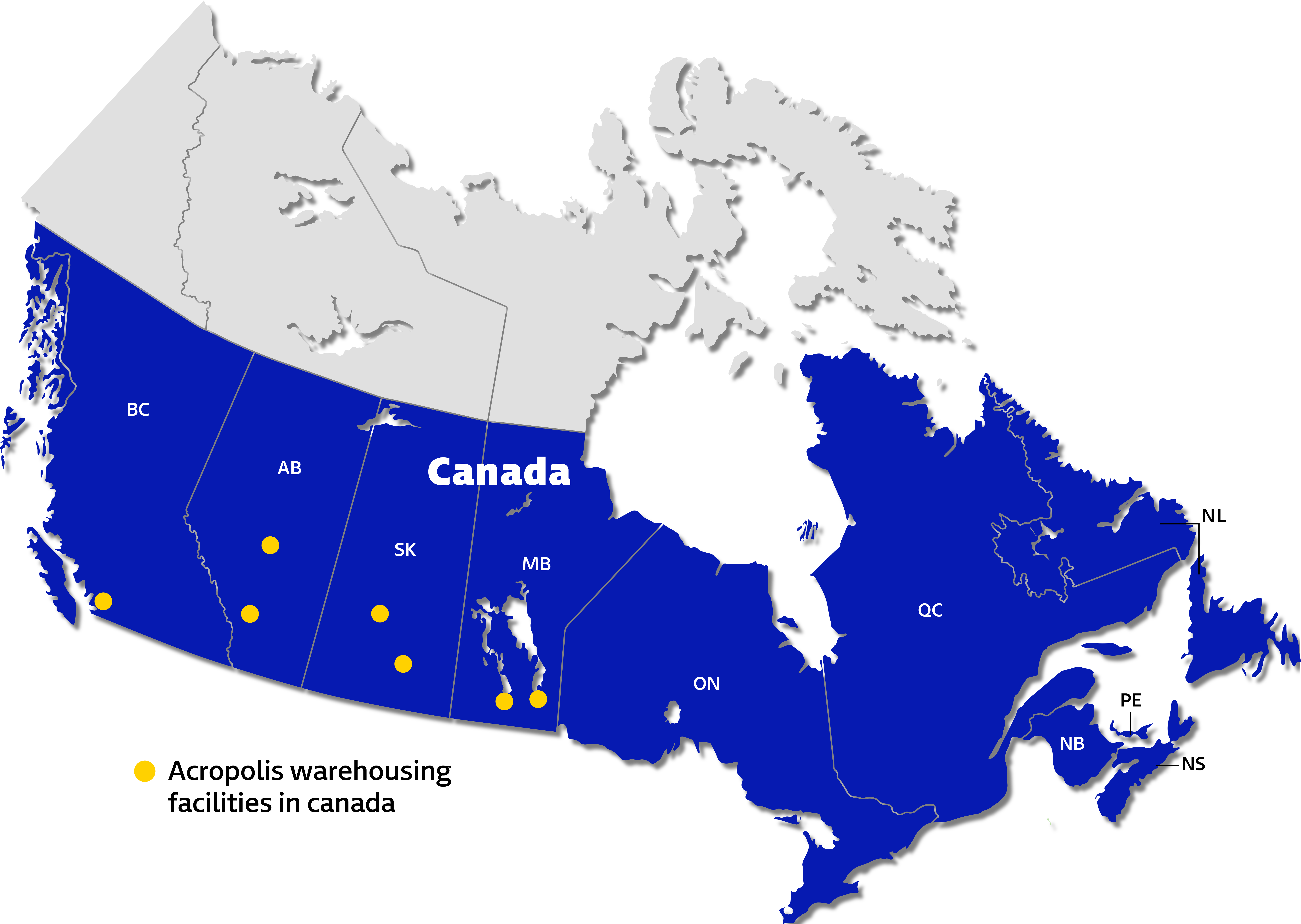 Map of Acropolis facilities in Canada.