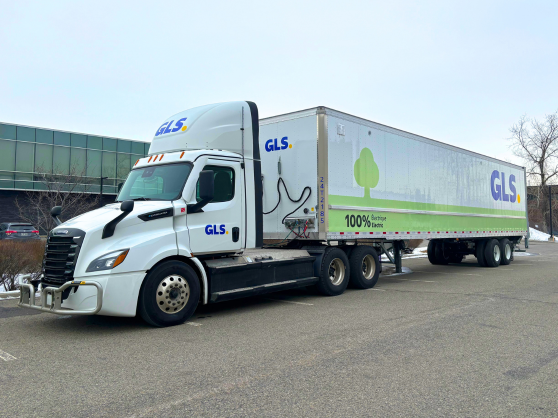 GLS 100% electric eCascadia final mile truck