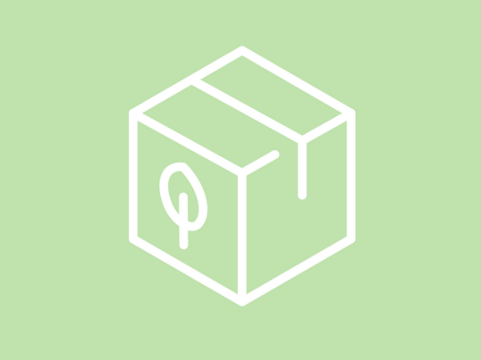 A minimalist illustration featuring a leaf-adorned box against a green background.