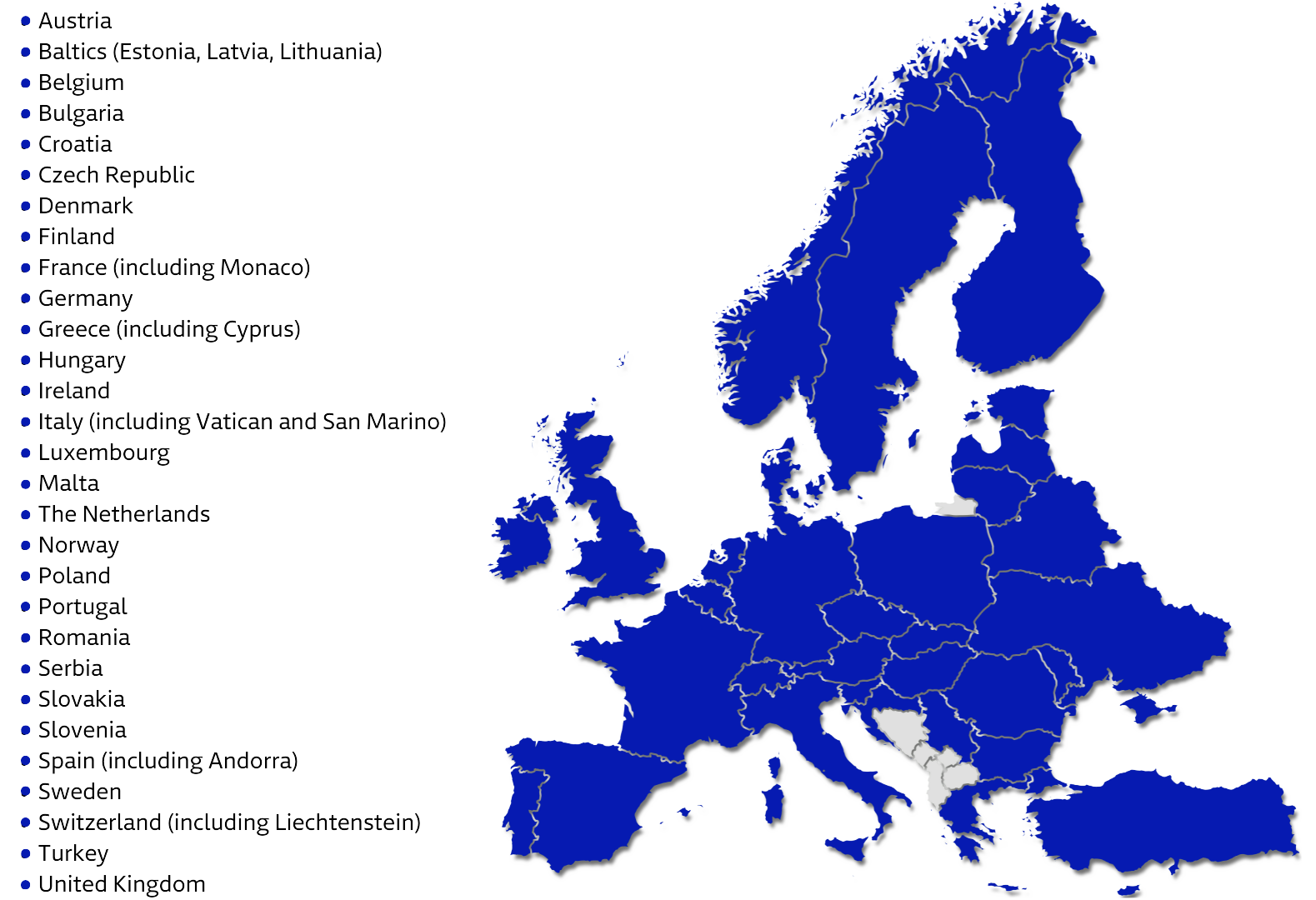 Map of Europe with GLS locations.