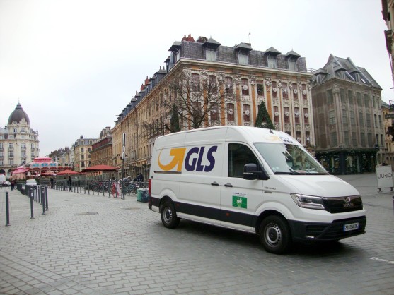 GLS electric delivery van in the streets of Lille