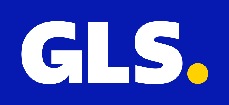 GLS logo – white lettering on blue background with yellow dot