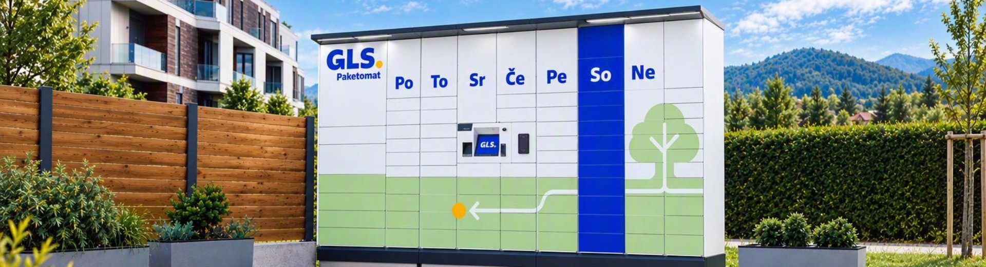 GLS Parcel locker and van with parcel in front